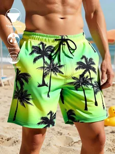 Short de bain pour homme à imprimé palmiers tropicaux, respirant, séchage rapide, avec cordon de serrage, taille mi-haute, coupe élastique, idéal pour l'été - Product Image 1