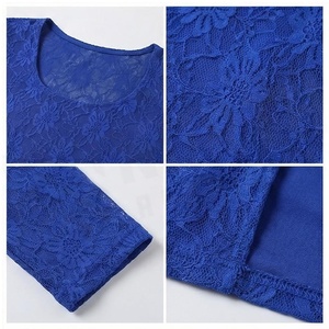 <b>Blue</b> Floral Lace <b>Crop</b> <b>Top</b> Long Sleeve Scoop Neck Women's Yoga Wear Spandex Polyester Breathable Sportswear - Product Image 5