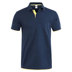 Chemise de golf à manches courtes pour homme, bleu marine, imprimé animal, tissu tricoté, style décontracté, col et ourlet jaunes, 100% coton, anti-rétrécissement - Product Image 1