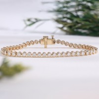 Pulsera de tenis de oro amarillo certificado con diamantes cultivados en laboratorio, corte brillante redondo, engaste de bisel, brillante, unisex, para uso diario, a la moda
