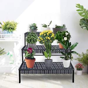 Grand support à plantes en métal à 3 niveaux, style escalier, étagère de présentation de jardin, support de pot de fleurs robuste, rangement à bas prix pour plantes de grande taille - Product Image 1