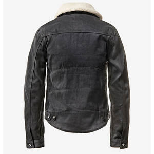 Veste en jean noire d'hiver pour femme avec col en fausse fourrure et fourrure de léopard, respirante, entièrement personnalisable, en coton tricoté - Product Image 6