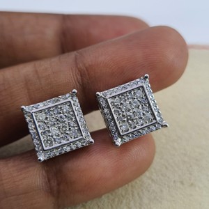 Round Cut Natural Diamond Square Ladies <b>Stud</b> <b>Earrings</b> Womens 0.65 Cttw 925 Sterling <b>Silver</b> Prong <b>Set</b> Trendy Wholesale Jewelry - Product Image 3
