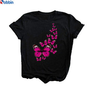 Camiseta estampada para mujer, tops gráficos para chicas, estilo dulce, camiseta con estampado de rosas y mariposas, camiseta holgada, transpirable y hermosa - Product Image 4