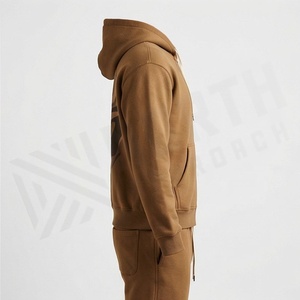 Sudadera con Capucha y Cremallera para Hombre, Color Marrón, Manga Larga, Estilo Casual, con Bolsillos Laterales, Algodón de Peso Medio, para Otoño - Product Image 3