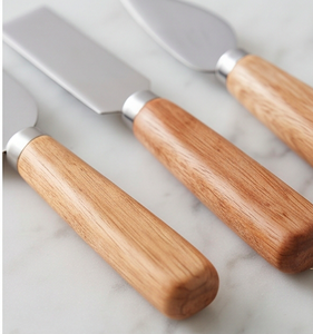 Juego de cuchillos para queso y mantequilla de acero inoxidable color plata con mango de madera, espalda para queso, tabla para queso, utensilios de cocina - Product Image 2