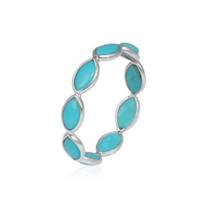 Anillo de Eternidad de Plata de Ley 925 con Turquesa Natural en Forma de Marquesa, Hecho a Mano, Apilable, Joyería Fina para Mujer, Venta al Por Mayor - Product Image 3