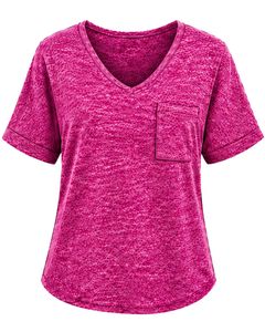 Camiseta de Mujer con Cuello en V, Diseño Abstracto Magenta Personalizado, Manga Corta, con Bolsillo, Ligera, Transpirable, Moda Verano - Product Image 1