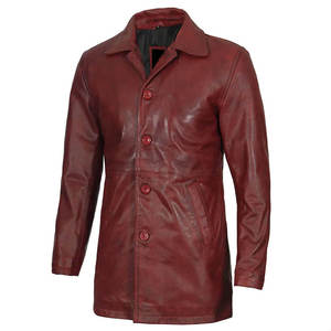 Manteau en cuir personnalisé pour homme, long trench d'hiver, vêtement d'extérieur en tissu tricoté avec col montant et détail en fourrure, grande taille - Product Image 1