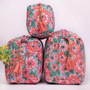 Trousse de Maquillage Réutilisable Écologique à Motifs Floraux, Pochette de Voyage Multifonctionnelle à Fermeture Éclair, Ensemble de Sacs Organisateurs Cosmétiques Durables - Product Image 2