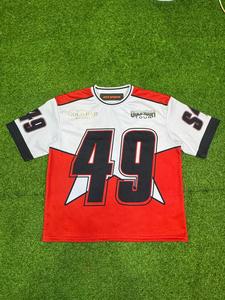 เสื้อยืดตาข่ายพิมพ์ลายกราฟิกแบบกำหนดเองสำหรับผู้ชายสไตล์สตรีทสปอร์ต ทรงโอเวอร์ไซส์  แบบเสื้อเจอร์ซีย์อเมริกันฟุตบอล  สำหรับทุกเพศ - Product Image 5