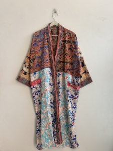 Kimono de Seda Estilo Boho para Mujer, Túnica con Parches Indios, Estampado Floral Paisley, Ropa de Verano para Vacaciones, Ropa de Dormir, Cuello en V, Transpirable - Product Image 1