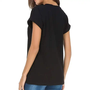 <b>Black</b> Plain <b>Women</b> T <b>Shirts</b> Summer Loose Fit Short Sleeve Lightweight Airy Fabric High Quality Everyday Casual Tops - Product Image 2