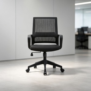 Chaise de bureau ergonomique moderne en maille avec accoudoirs fixes, cadre en plastique, dossier ouvert, réglage manuel de la hauteur, mobilier de bureau - Product Image 1