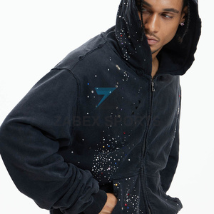 Sweat à capuche personnalisé avec strass pour homme, vêtements élégants, sweat à capuche avec strass pour homme, streetwear de haute qualité - Product Image 3