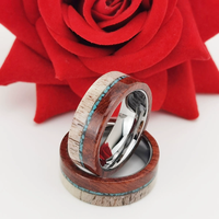 Bague en carbure de tungstène avec incrustation en bois de cerf et turquoise, alliance plate pour femmes et hommes, bijoux inspirés de la nature en gros