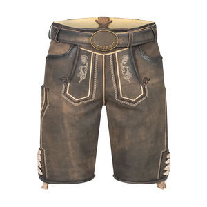 Shorts en cuir de haute qualité avec logo brodé, style streetwear, Lederhosen, shorts en cuir brodés avec poche - Product Image 1