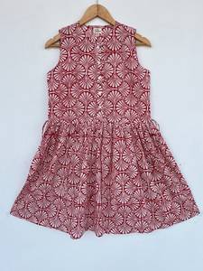 Vestido Mini de Algodón Puro con Estampado Floral Rojo, Cintura Ajustable, Estilo Boho, Verano, Casual, Vacaciones, Sin Mangas, Ropa de Playa - Product Image 1