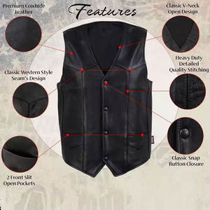 Professional % Genuine Leather Sleeveless Windproof <b>Plus</b> <b>Size</b> Motorcycle Riding Vest Racing Safety Vest for <b>Bikers</b> Made - Product Image 5