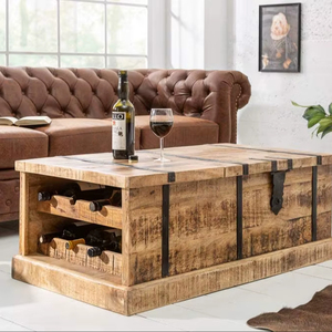 Solid Wooden Wine Storage Trunk| rustic design made from mango wood with integrated wine bottle storage - Product Image 1