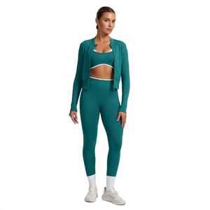 Ensemble de yoga sans couture 2 pièces pour femme : haut court à manches longues et col rond, leggings taille haute - Product Image 2
