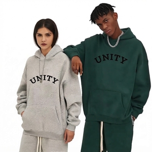 เสื้อฮู้ดโอเวอร์ไซส์ Unity ผ้าฝ้ายฟลีซ ใส่ได้ทั้งชายและหญิง สไตล์ลำลอง สีเทาเขียว พิมพ์ลายด้านหน้า มีกระเป๋า ดีไซน์สไตล์ฤดูใบไม้ร่วง - Product Image 1