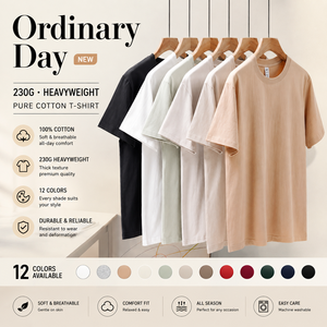 เสื้อยืด OEM ยูนิเซ็กซ์ ผ้าฝ้ายแท้ 230 กรัม คอกลม แขนสั้น สีพื้น ทรงหลวม สไตล์ลำลอง ใส่ได้ทั้งชายหญิง เหมาะสำหรับฤดูร้อน ขายส่งเสื้อยืดคู่รัก - Product Image 1