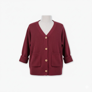 Cárdigan de Punto Trenzado Vietnamita para Mujer, Color Sólido Premium, 4 Botones, Bolsillos, Cuello en V, 100% Acrílico, Marca CRAZIGOODS - Product Image 2