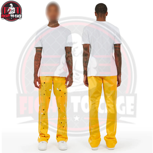 Pantalones de Hombre con Logotipo Personalizado, Diseño Único con Salpicaduras de Pintura Amarilla, Estilo Urbano con Franjas Laterales, Novedad, Ligeros - Product Image 6