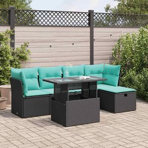 Set Divano da Esterno 6 Pezzi in Polyrattan Nero con Cuscini e Soluzione Elegante per lo Stoccaggio - Product Image 1