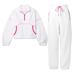 Custom Women's Eco-Friendly 100% Cotton <b>Velvet</b> Crop Hoodie Reflective Plus Size Winter <b>Tracksuit</b> Set 2026 - Product Image 1