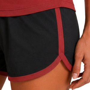 Conjunto Deportivo de Camiseta y Pantalones Cortos para Mujer, Rojo y Negro, con Media Cremallera, de Secado Rápido, Manga Corta, para Fitness, Gimnasio, Running, Personalizable - Product Image 4