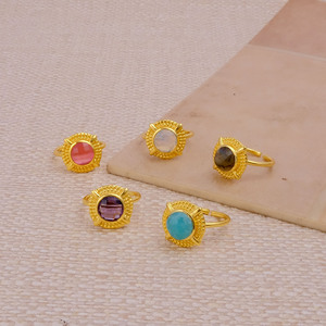 Bague en forme de fraise rose naturelle, ajustable, avec halo de perles, style bohème, pierre précieuse solitaire, cadeau fait main pour petite amie R - Product Image 5