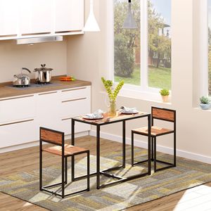 Compact Modern Rustic Brown Industrial Dining <b>Table</b> Set <b>for</b> <b>2</b> MDF <b>Kitchen</b> Bar <b>Table</b> and Chairs <b>for</b> <b>Small</b> Spaces - Product Image 2