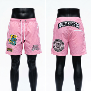 Premium 140 GSM Polyester Lightweight Pink Windbreaker <b>Short</b> With Embroidered <b>Patch</b> Custom Logo <b>men's</b> <b>shorts</b> - Product Image 6