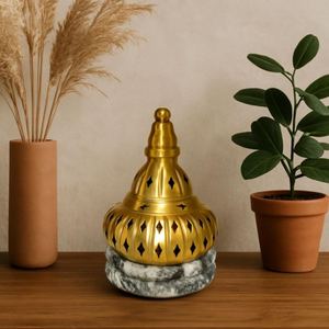 Luxury Marble Base Brass <b>Bakhoor</b> Incense Burner Arabic Mabkhara <b>Oud</b> Burner Metal Incense Holder Middle Eastern Home Decor - Product Image 1