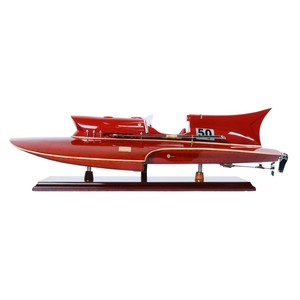 B320 - Maquette d'hydroplan en bois artisanale, bateau de course, décoration nautique, cadeau pour collectionneur, objet de présentation 60Lx23Wx18H cm - Product Image 1