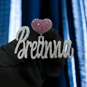 Custom Iced Moissanite Name Pendant Heart Clasp <b>Charm</b> 925 <b>Silver</b> Rhodium Plated Hip Hop Jewelry - Product Image 2