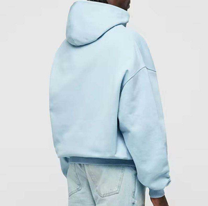 Sudadera con Capucha Azul Claro, Cierre de Cremallera, Corte Holgado, Algodón Grueso, Felpa Francesa, Estilo Casual para Otoño - Product Image 2