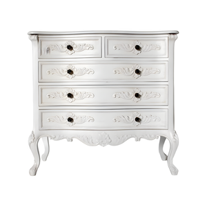 Commode haute à 5 tiroirs en teck massif Craftsman avec poignées encastrées sculptées - Product Image 1