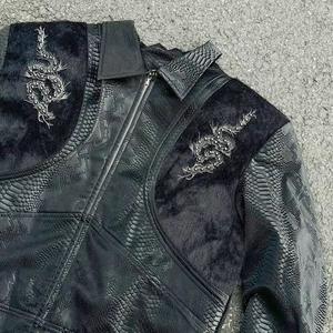 Veste en cuir noire courte pour homme, design personnalisé de qualité, avec fermeture éclair et gaufrage, imperméable, respirante, coupe-vent et écologique - Product Image 3