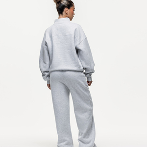 Ensemble de sweat-shirt gris à col montant et manches longues pour femme, coupe ample, décontracté, 2 pièces, jogging en coton tricoté, à porter toute l'année - Product Image 2