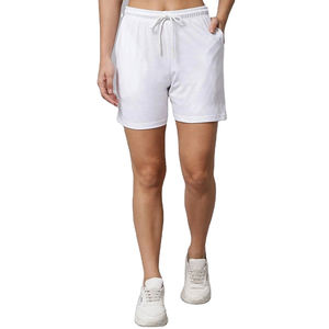 Women's <b>White</b> <b>2</b>-<b>Piece</b> Shorts <b>Set</b> O-Neck Short Sleeve Knitted Casual Breathable Spring Summer Solid Color Loose Fit - Product Image 5