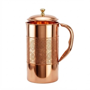 Handcrafted Copper Water <b>Jug</b> with Lid and Brass Knob Vintage Paisley Embossed Copper Serving Pitcher for Home Hotel Drinkware - Product Image 1