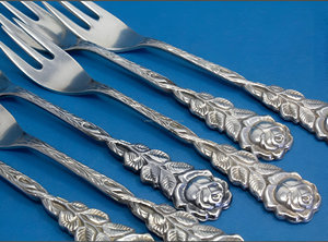 Luxury Vintage Silver <b>Fork</b> with Rose Design Handle - Antique <b>Fork</b> Set 6-Piece Elegant Dining Utensils Royal Design - Product Image 2