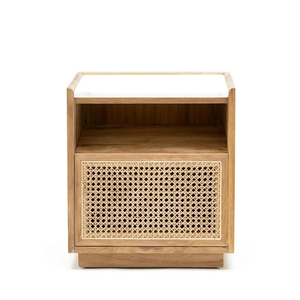 Mesita de Noche Moderna de Madera Maciza Multifuncional Convertible y Extensible con Almacenamiento y Detalles de Ratán para tu Sala de Estar - Product Image 2