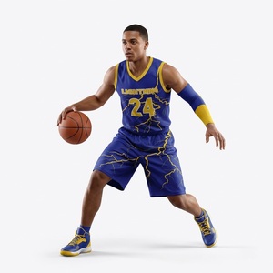Maillot de basket-ball sans manches pour homme Lightning 24 bleu jaune avec impression par sublimation du numéro, polyester respirant, OEM - Product Image 5
