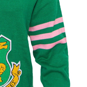 เสื้อสเวตเตอร์คอวีสีเขียว แต่งลายปักสีชมพู แขนยาว ถักนิตติ้ง สไตล์ลำลองสำหรับผู้หญิง แบบนักศึกษา ปลายแขนจั๊มพ์ เนื้อผ้านุ่ม - Product Image 4