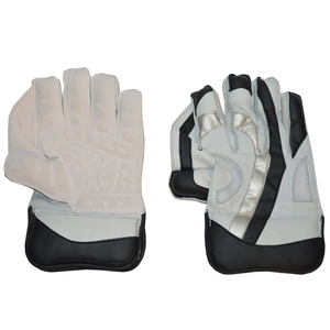 <b>Cricket</b> Wicket Keeper Gloves Half Finger PVC Leather Right Hand Seamless Stitching Snap Closure 13-16mm Thickness <b>White</b> Black - Product Image 1