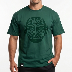 Camiseta Verde de Manga Corta para Hombre con Estampado Tribal, Corte Regular, Algodón Jersey, Estilo Casual, Cuello Redondo, Diseño Personalizado - Product Image 1